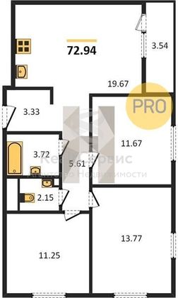 Продажа 3-комнатной квартиры 72,9 м², 2/17 этаж