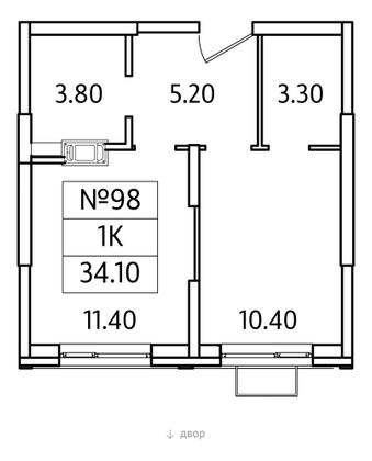 Продажа 1-комнатной квартиры 34,1 м², 10/25 этаж
