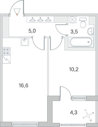 Продажа 1-комнатной квартиры 38,3 м², 2/5 этаж