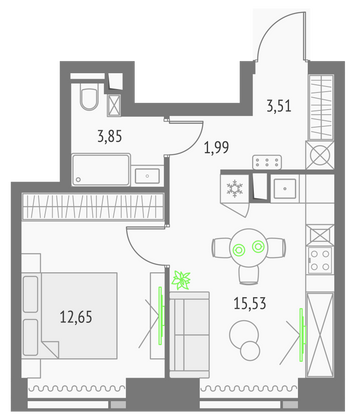 37,5 м², 1-комн. квартира, 13/57 этаж