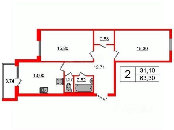 Продажа 2-комнатной квартиры 63,3 м², 2/16 этаж