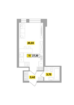 Продажа квартиры-студии 27,5 м², 2 этаж