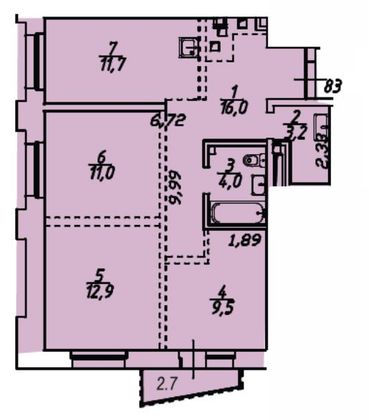 71 м², 3-комн. квартира, 9/12 этаж