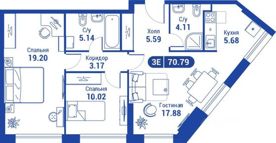 Продажа 3-комнатной квартиры 70,7 м², 18/35 этаж