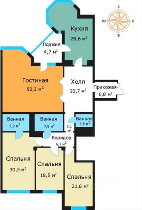 Продажа 4-комнатной квартиры 205,6 м², 3/18 этаж