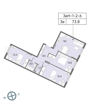 Продажа 3-комнатной квартиры 73,8 м², 6/24 этаж