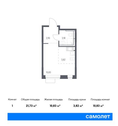 21,7 м², студия, 10/12 этаж