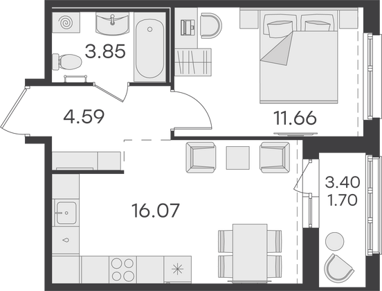 37,9 м², 1-комн. квартира, 13/15 этаж