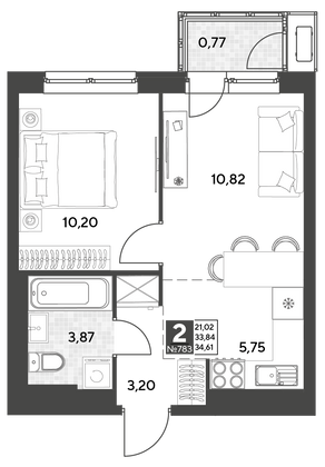 Продажа 2-комнатной квартиры 34,6 м², 17/25 этаж