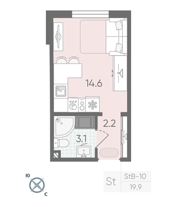 Продажа квартиры-студии 19,9 м², 2/22 этаж