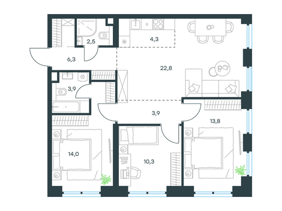 Продажа 4-комнатной квартиры 81,8 м², 3/33 этаж