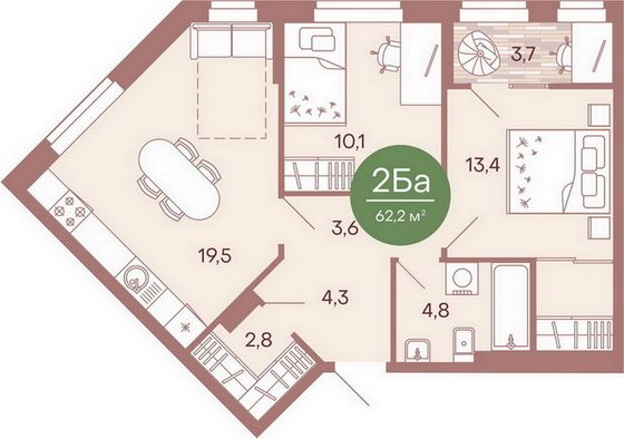 Продажа 2-комнатной квартиры 62,2 м², 2/17 этаж