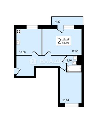 Продажа 2-комнатной квартиры 59 м², 17/25 этаж