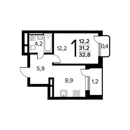 32,8 м², 1-комн. квартира, 9/14 этаж