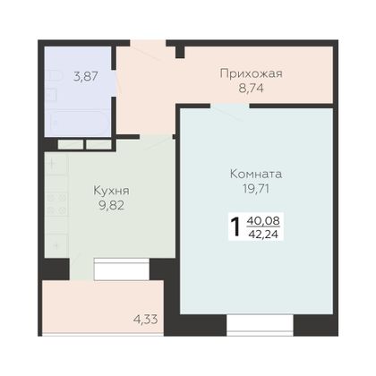 Продажа 1-комнатной квартиры 42,2 м², 9/17 этаж