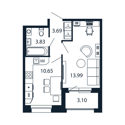 Продажа 1-комнатной квартиры 33,7 м², 2/12 этаж