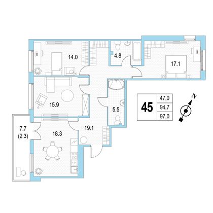 Продажа 3-комнатной квартиры 97 м², 3/4 этаж