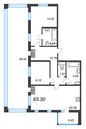 Продажа 2-комнатной квартиры 120,3 м², 6/12 этаж
