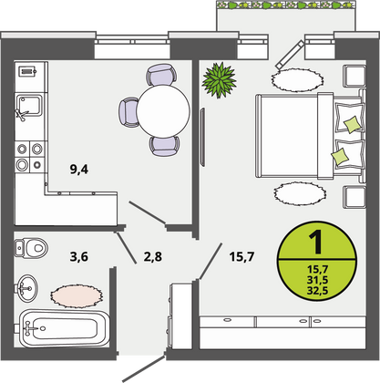 Продажа 1-комнатной квартиры 31,5 м², 2/3 этаж