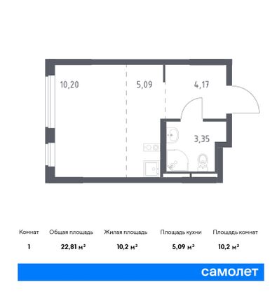 22,8 м², студия, 2/15 этаж