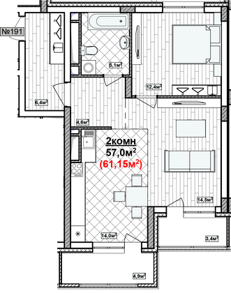 Продажа 2-комнатной квартиры 61,2 м², 1/19 этаж