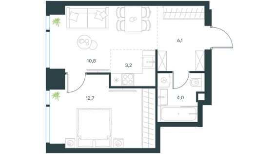 Продажа 2-комнатной квартиры 36,8 м², 2/44 этаж