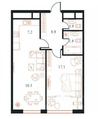 Продажа 2-комнатной квартиры 55,8 м², 5/22 этаж