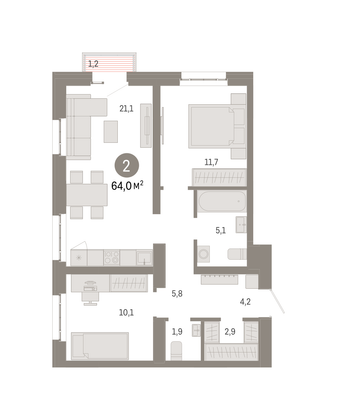 Продажа 2-комнатной квартиры 64 м², 11/16 этаж