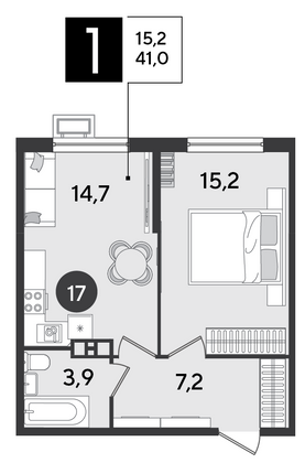 Продажа 1-комнатной квартиры 41 м², 3/9 этаж