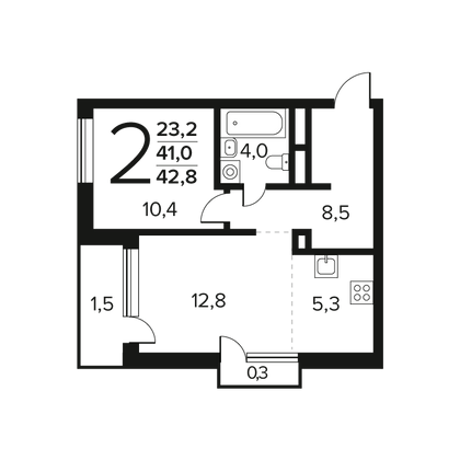 Продажа 2-комнатной квартиры 42,8 м², 3/14 этаж