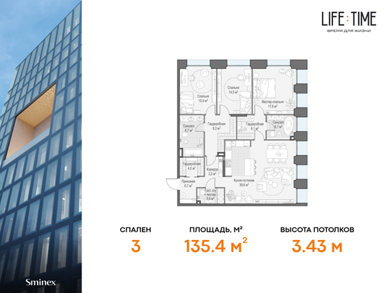 135,4 м², 4-комн. квартира, 5/10 этаж