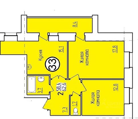Продажа 2-комнатной квартиры 62,9 м², 9/10 этаж