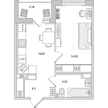 Продажа 1-комнатной квартиры 36,8 м², 2/14 этаж