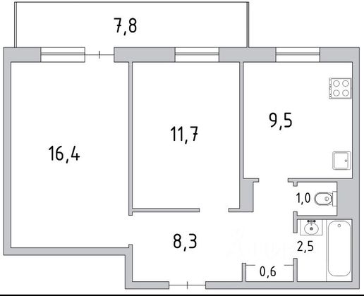 Продажа 2-комнатной квартиры 53,9 м², 9/9 этаж