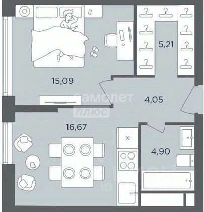 Продажа 2-комнатной квартиры 44,7 м², 8/11 этаж