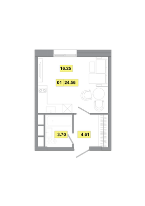 Продажа 1-комнатной квартиры 24,6 м², 4 этаж