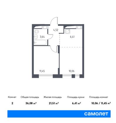 Продажа 2-комнатной квартиры 36,1 м², 14/17 этаж