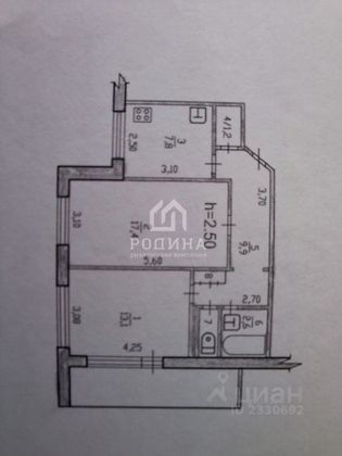Продажа 2-комнатной квартиры 57,3 м², 6/6 этаж