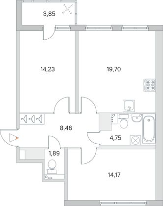 Продажа 2-комнатной квартиры 65,1 м², 3/8 этаж