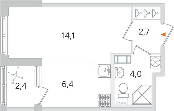 Продажа квартиры-студии 28,4 м², 2/4 этаж