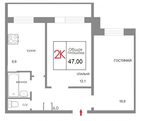 Продажа 2-комнатной квартиры 47 м², 2/5 этаж