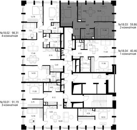 Продажа 2-комнатной квартиры 59,9 м², 18/19 этаж