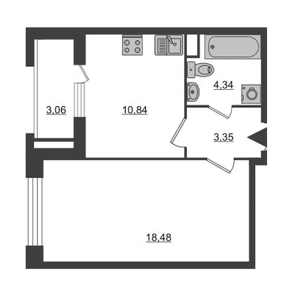 Продажа 1-комнатной квартиры 38,5 м², 2/13 этаж