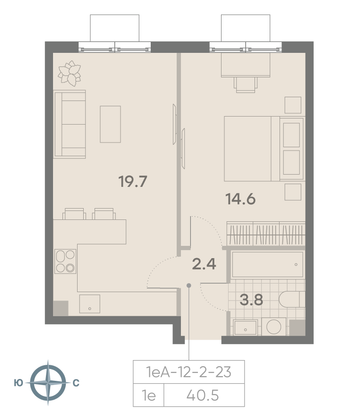 Продажа 1-комнатной квартиры 40,5 м², 21/23 этаж