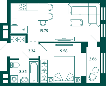 37,8 м², 1-комн. квартира, 15/29 этаж