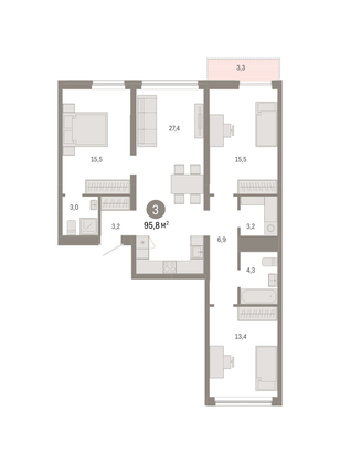 Продажа 3-комнатной квартиры 95,8 м², 3/8 этаж