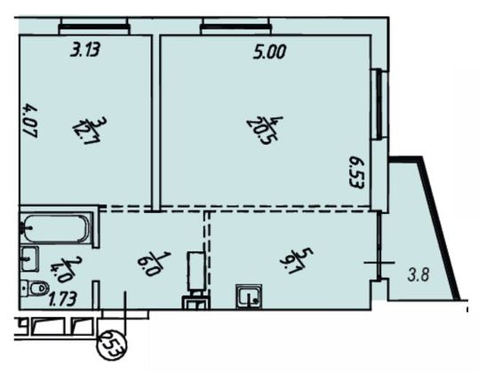 55,6 м², 2-комн. квартира, 15/18 этаж