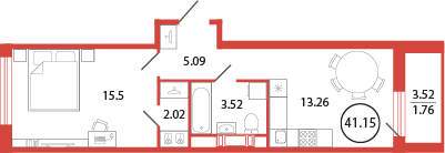 Продажа 1-комнатной квартиры 41,2 м², 12/12 этаж