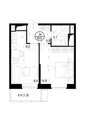 39,9 м², 2-комн. квартира, 19/19 этаж