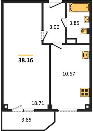 Продажа 1-комнатной квартиры 38,2 м², 2/9 этаж